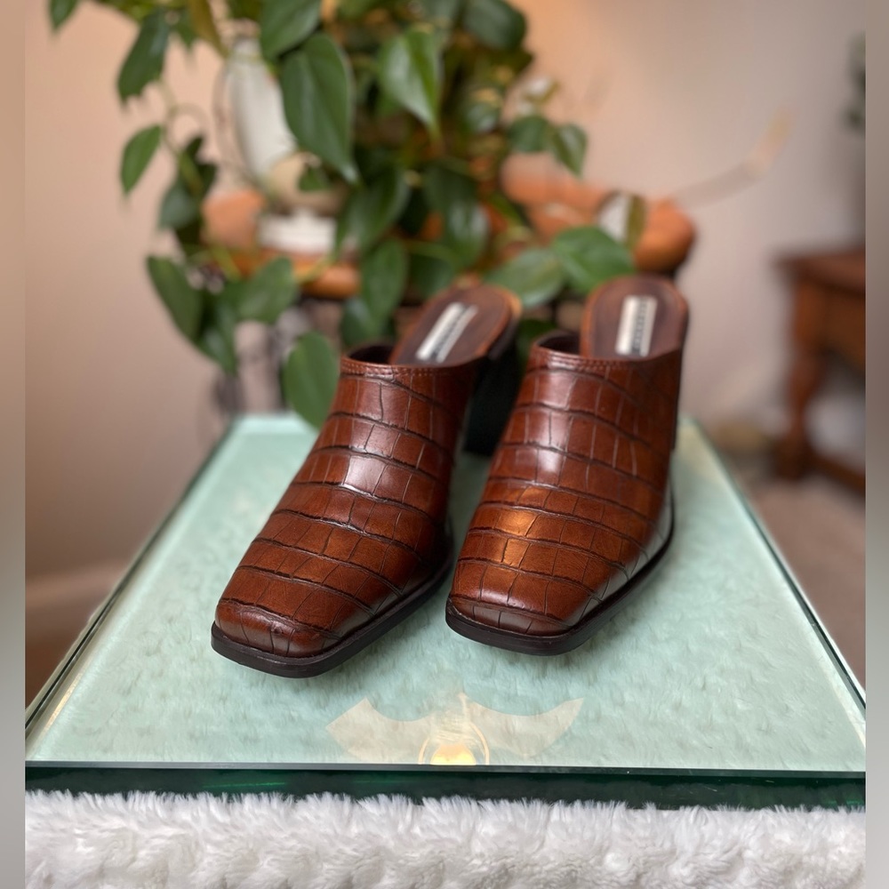Topshop Garda Vegan Brown Croc Mules - Size 7.5